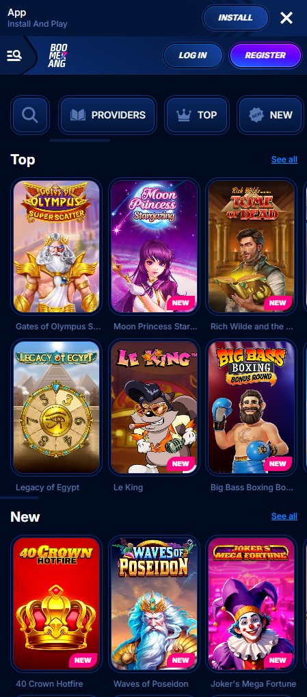 Boomerang Casino Spiele auf dem Smartphone